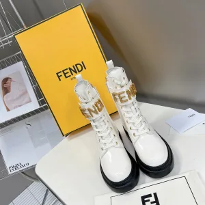 High Quality Fendi Dr. Martens Boots White Top-Grain Cowhide Rubber Winter