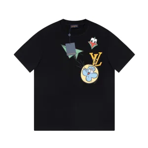 Designer Louis Vuitton Short-Sleeved T-Shirt Black Cotton Pure Spring Summer