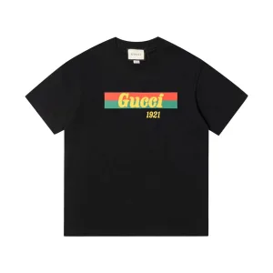Designer Gucci Short-Sleeved T-Shirt Black Cotton Pure Spring Summer