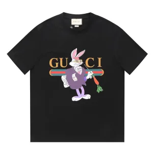 High Quality Luxury Gucci Short-Sleeved T-Shirt Black Cotton Pure Spring Summer