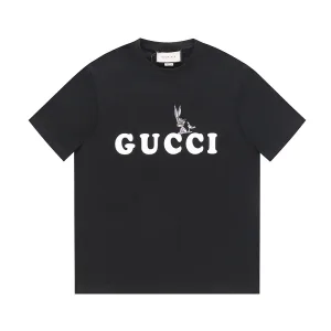 Designer High Quality Gucci Short-Sleeved Shirts Ash Cotton Combed Ribbed Fabric