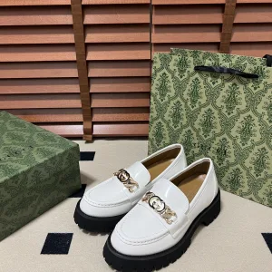 High Quality Gucci Loafers Red Genuine Leather Cowhide Rubber Autumn Early