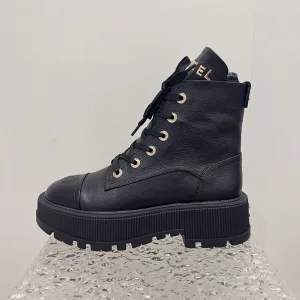 Reps Chanel Dr. Martens Boots Red Cowhide Rubber Outsole Lace Winter