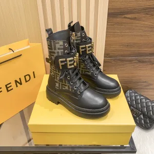 Reps Fendi Dr. Martens Boots Gold Patent Leather Cowhide Lace Winter