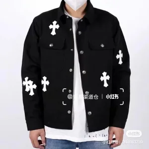 Reps Chrome Hearts Outerwear Red Microfiber Leather Denim Embroidery Patch
