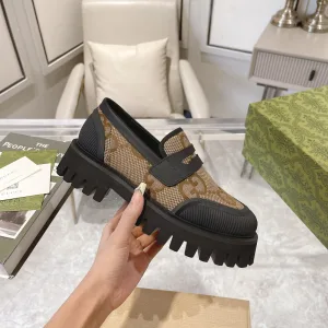 Super Clone Reps Gucci Loafers Camel Silk Cowhide Spring Autumn