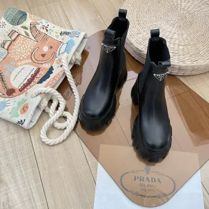 Reps Super Clone Prada Ankle Boots Patent Leather Soft Autumn Winter