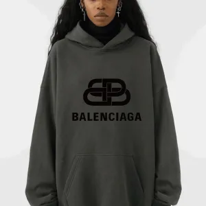 Designer Balenciaga Hoodie Red Cotton Xinjiang Ribbed Fabric Relaxed Fit Spring Autumn