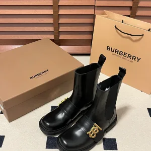 High Quality Burberry Ankle Boots Red Cowhide Minimalist Style Winter