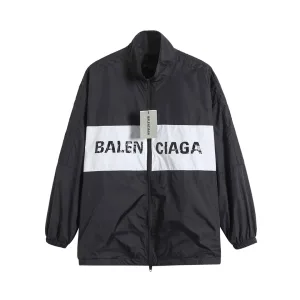 Designer Balenciaga Jacket Red Polyester Mesh Spring Patch Zippered Pocket