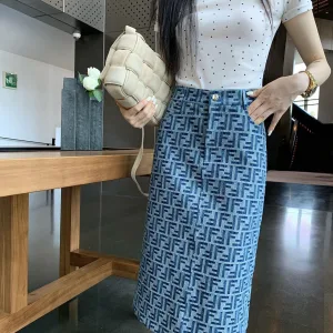 1:1 Luxury Fendi Denim Midi Skirt For Spring
