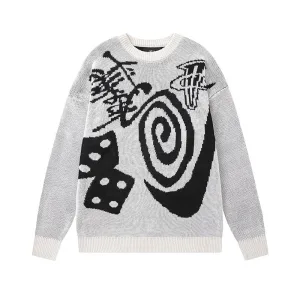 Reps Super Clone Stussy Long-Sleeved Sweater White Jacquard Streetwear