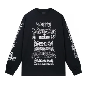 High Quality AAA Balenciaga Long-Sleeved Ash Cotton Pure Ribbed Fabric Embroidery