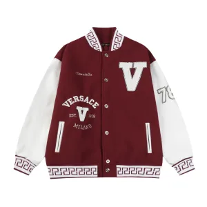 Aaa Luxury Versace Leather Baseball Uniform For Autumn