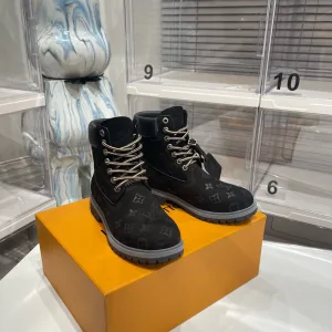 Designer High Quality Louis Vuitton Timberland Boots Red Suede Cowhide Rubber Autumn Winter Early