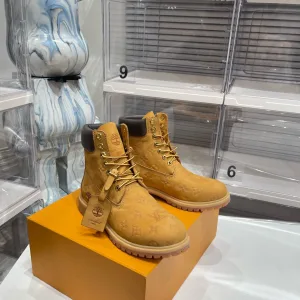 Reps Louis Vuitton Timberland Boots Red Suede Cowhide Rubber Autumn Winter Early