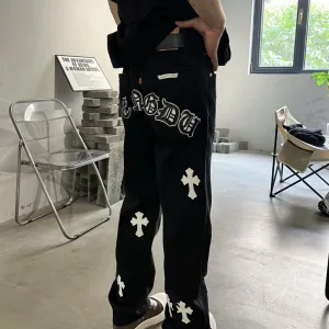 Reps Super Clone Chrome Hearts Jeans Red Denim Street Style Slim Fit