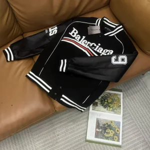 Super Clone Balenciaga Jacket Red Wool Jacquard Understated Luxury Embroidery