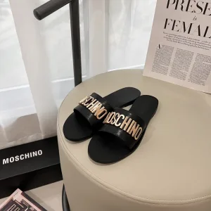 AAA Reps Moschino Slippers Ash Genuine Leather Street Style Autumn Winter