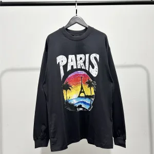 High Quality Balenciaga Long-Sleeved Red Cotton Pure Neckline Stitching
