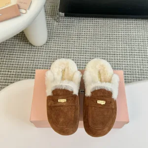 AAA Miu Slippers Wool Suede Rubber Outsole Autumn Winter