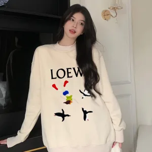 High Quality Luxury Loewe Hoodies Red Cotton Fleece Winter