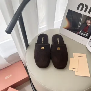 Designer AAA Miu Baotou Tuo Genuine Leather Suede Cowhide High-Quality Autumn Winter