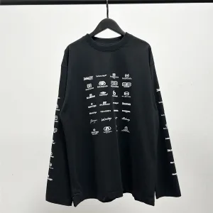 Designer Luxury Balenciaga Long-Sleeved Red Cotton Pure Neckline Stitching