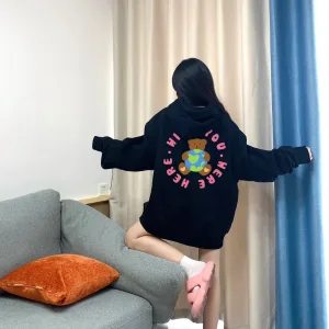 Designer Earth Hoodie Ash Cotton Ribbed Fabric Autumn