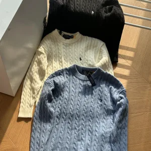 Super Clone Ralph Lauren Long-Sleeved Shirts Red Cotton Pure Jacquard Cable Knit Pattern Embroidery