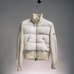 Designer Monk Down Jacket White Wool Goose Duck Nylon Patch