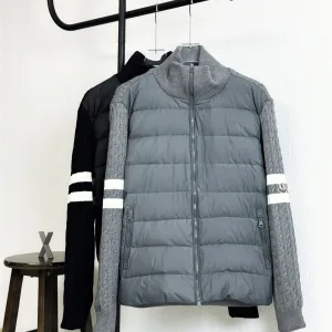 High Quality Moncler Down Jacket Black Wool Blend Duck Polyester Knitted Fabric