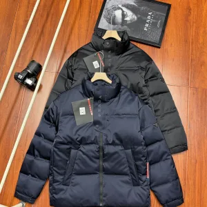 Super Clone Reps Prada Coat Black Eva Duck Down Nylon Daily Commute Metal Logo Side Pockets