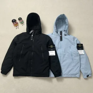 High Quality Stone Island Outerwear Blue Cotton Wool Lace High-Density Fabric Exquisite Workmanship Street Style Winter Embroidery
