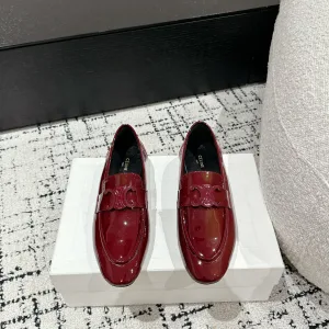 Super Clone Celine Loafers Red Genuine Leather Sheepskin Patent Split