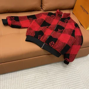 AAA Super Clone Louis Vuitton Jacket Red Wool Jacquard Embroidery