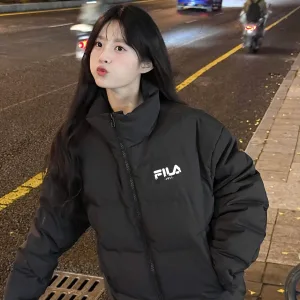 Reps Super Clone Fila Cotton-Padded Coat Black Cotton Down Winter