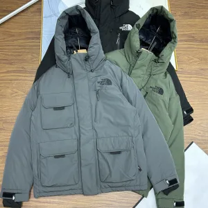 High Quality Reps The North Face Down Jacket Green Duck Nylon Fleece Mesh Woven Fabric Adjustable Drawstring Winter Down-Proof Embroidery Windproof Cuffs