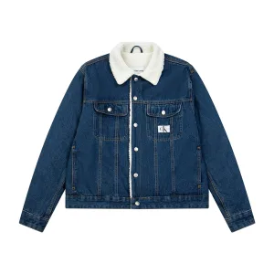 Luxury Calvin Klein Coat Red Cotton Wool Lambswool Fleece Denim Autumn Winter