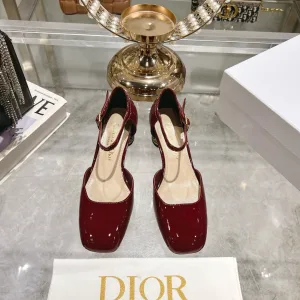 High Quality Luxury Dior Sandals Red Genuine Leather Sheepskin Patent Spring Early