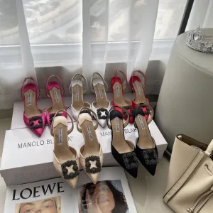 High Quality Super Clone Manolo Blahnik Sandals Satin Elegant Style Spring Early