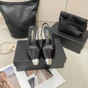Luxury High Quality Saint Laurent Sandals Ash Patent Leather Soft Spring Early