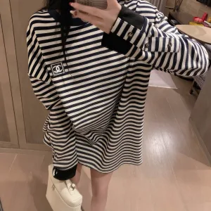 Luxury Designer Chanel Leather Long-Sleeved T-Shirt