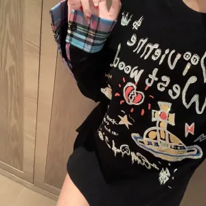 High Quality Luxury Vivienne Westwood Plaid Long-Sleeved T-Shirt
