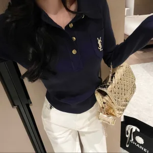 Designer Saint Laurent Gold Long-Sleeved Shirt