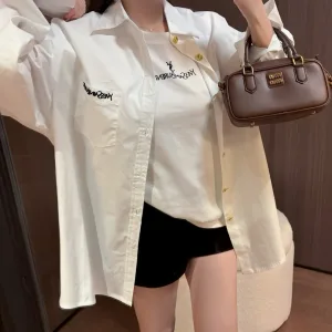 Luxury Designer Saint Laurent Gold Long-Sleeved Shirt