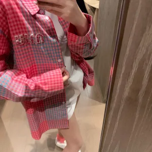 Aaa Designer Miu Miu Plaid Long-Sleeved Shirt