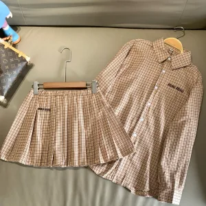 Luxury Aaa Miu Miu Plaid Long-Sleeved Shirts