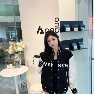 High Quality Givenchy Jacket Red Wool Nylon Pu Leather Fabric Autumn Embroidery Patch