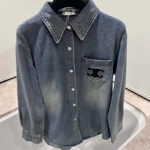 Designer Aaa Celine Denim Long-Sleeved Shirts